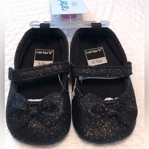 Carters 6-9m NWT Black Sparkly Mary Jane Shoes w Bow